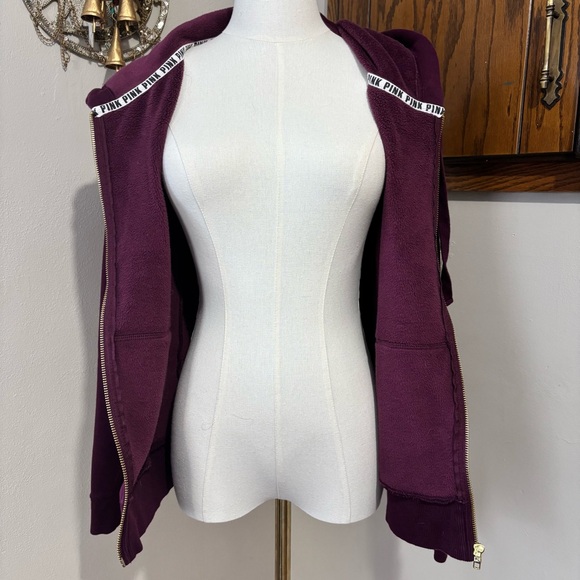 PINK Zip Up Hoodie Long Sleeve Jacket Size Medium Victoria’s Secret Logo - Picture 12 of 16